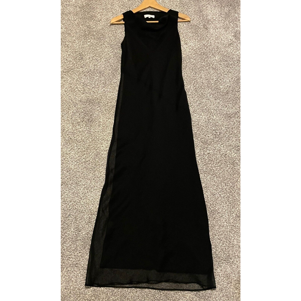 Vintage Womens Maxi Dress Size 2 Black Chiffon Cowl Neck Draped Witchy Goth 90s